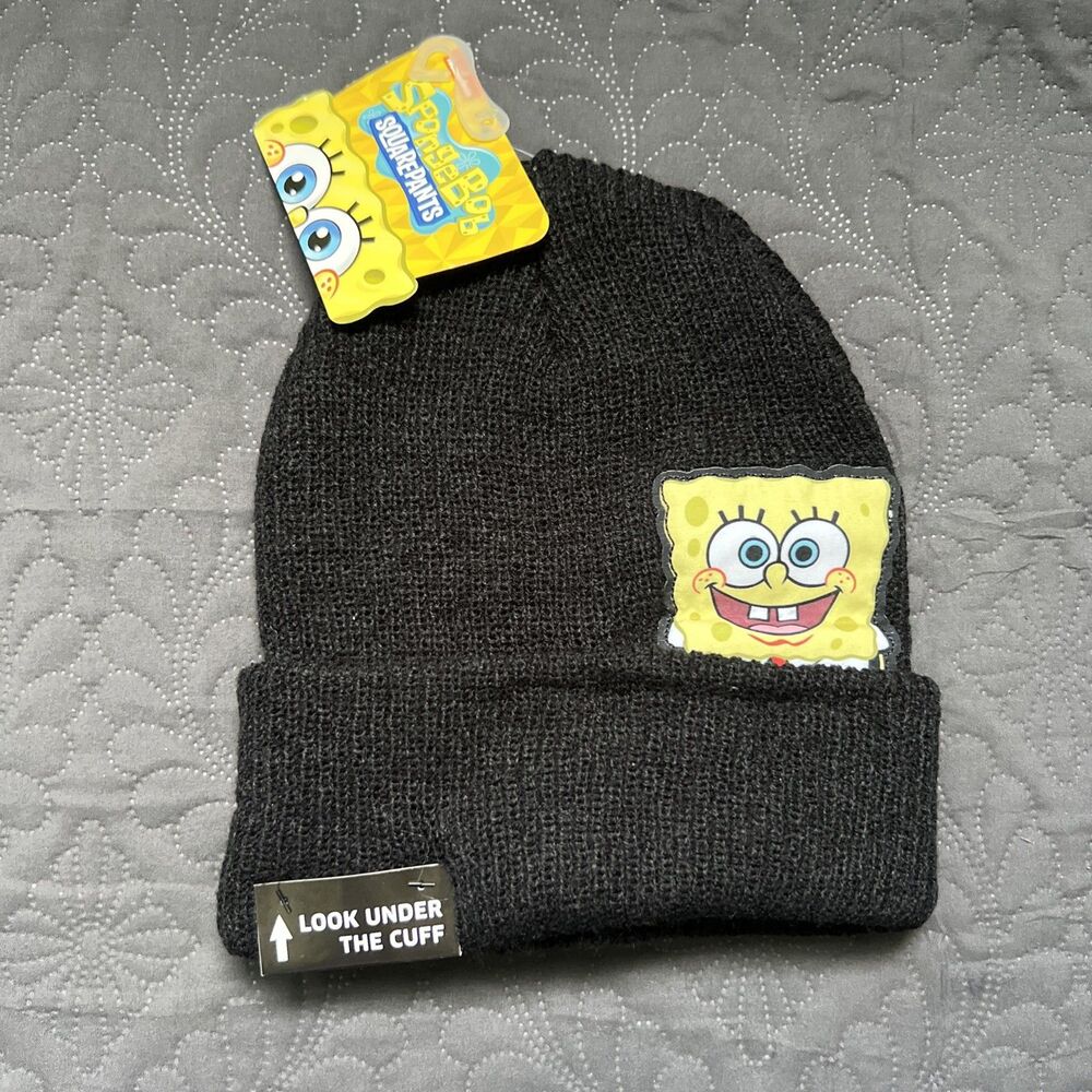 NICKELODEON SPONGEBOB BLACK BEANIE HAT ONE SIZE UNISEX FALL WINTER NWT WARMER